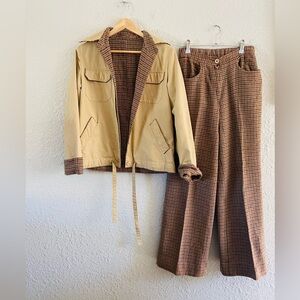 Vintage 1970s Reversible Jacket & Trousers Set in Plaid